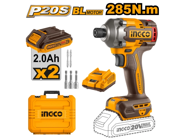 ATORNILLADOR DE IMPACTO 20V P20S CON 2 BAT CARG + VALIJA INGCO